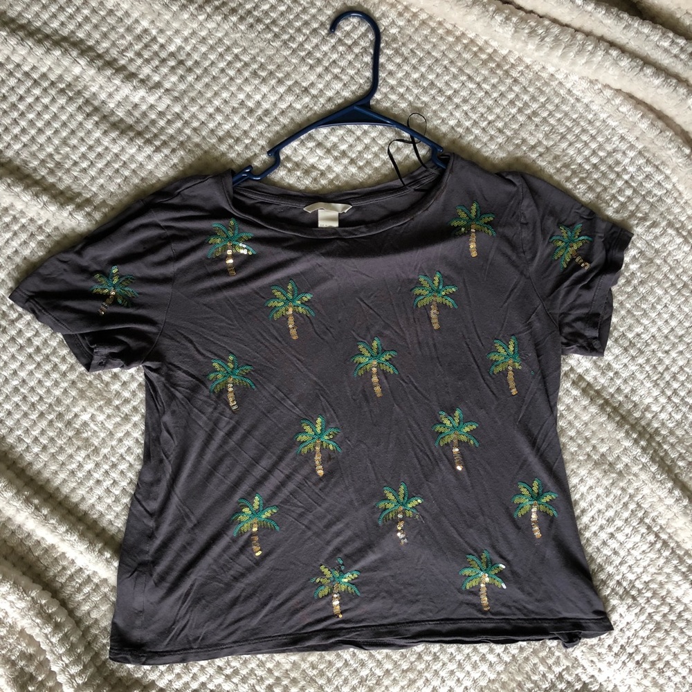 Sequin palm tree crop t-shirt
